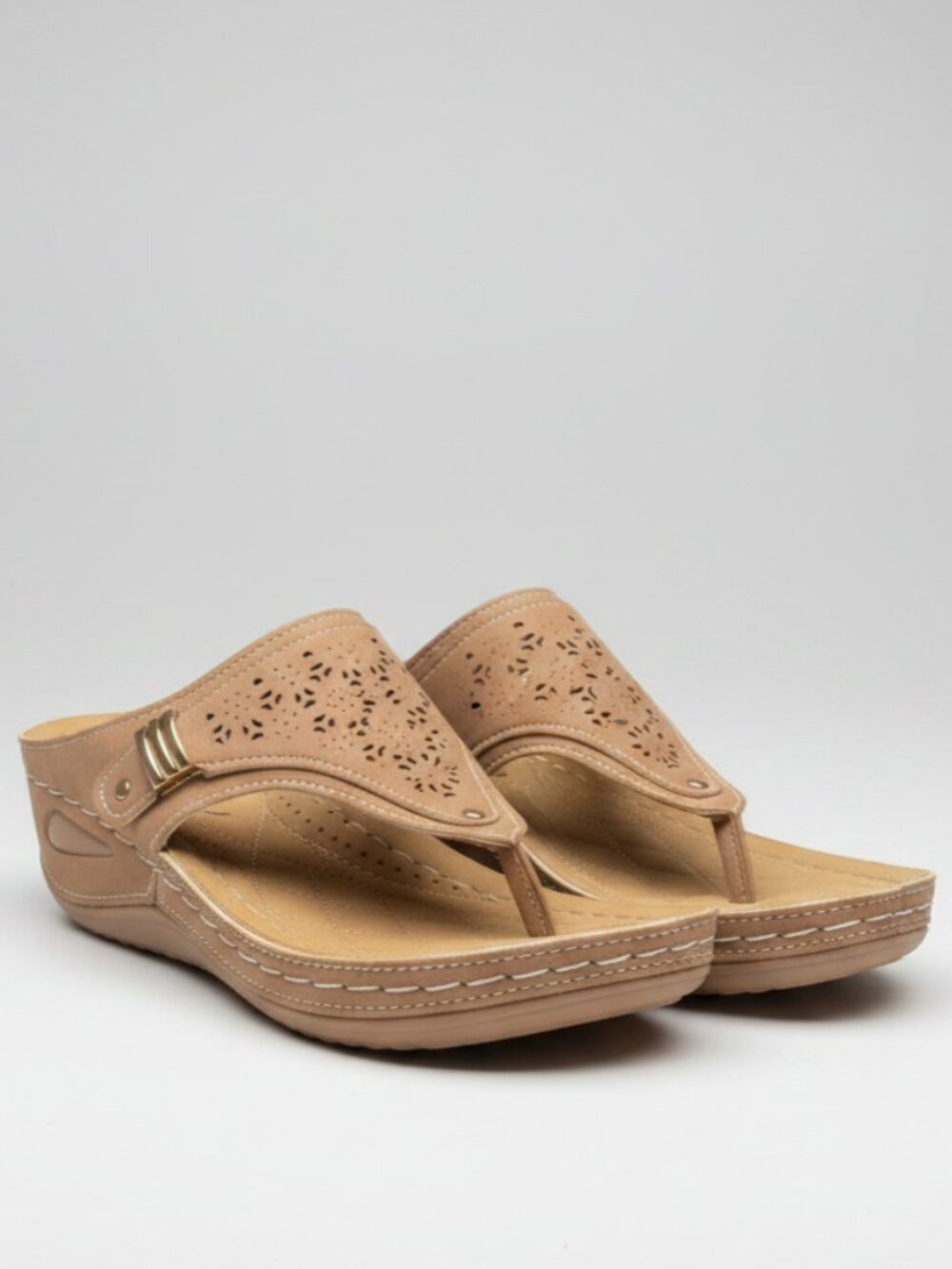 NWOB Womens Orthopedic Flat Wedge Sandals Brown Slide Open Toe Comfort Size 9.5